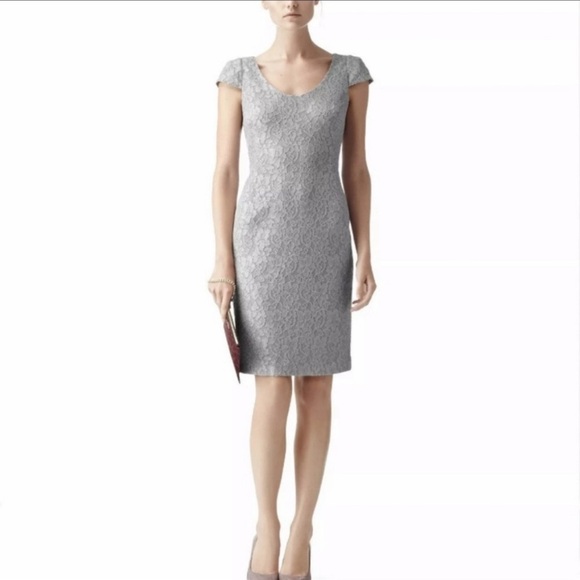 Reiss Marjorie Structured Grey Sheath Lace Dress - Picture 3 of 9